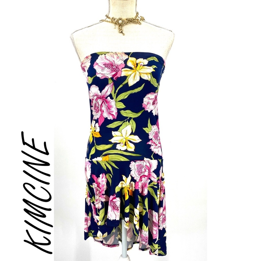 KIMCINE Strapless floral dress High low dress